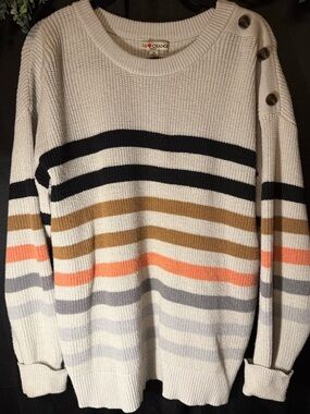 Italian made 1X Love Change grey Crewneck Sweater with Multicolor Stripes